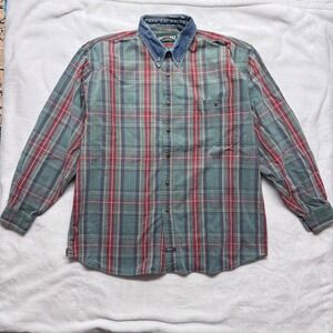 American Eagle Outfitters Plaid Denim Collar Long Sleeve Button Up Men Size L